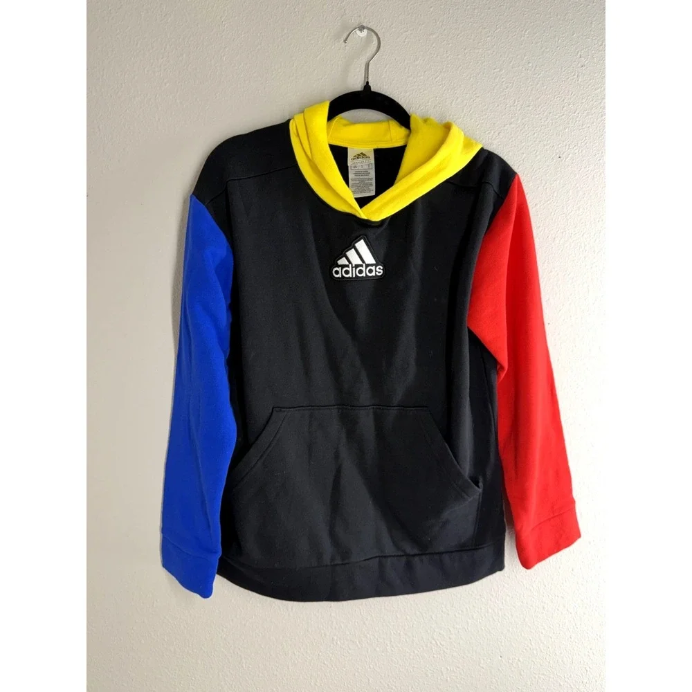 Adidas Hoodie Youth LARGE 14 Multicolor Colorblock Freestyle Pullover Sweatshirt